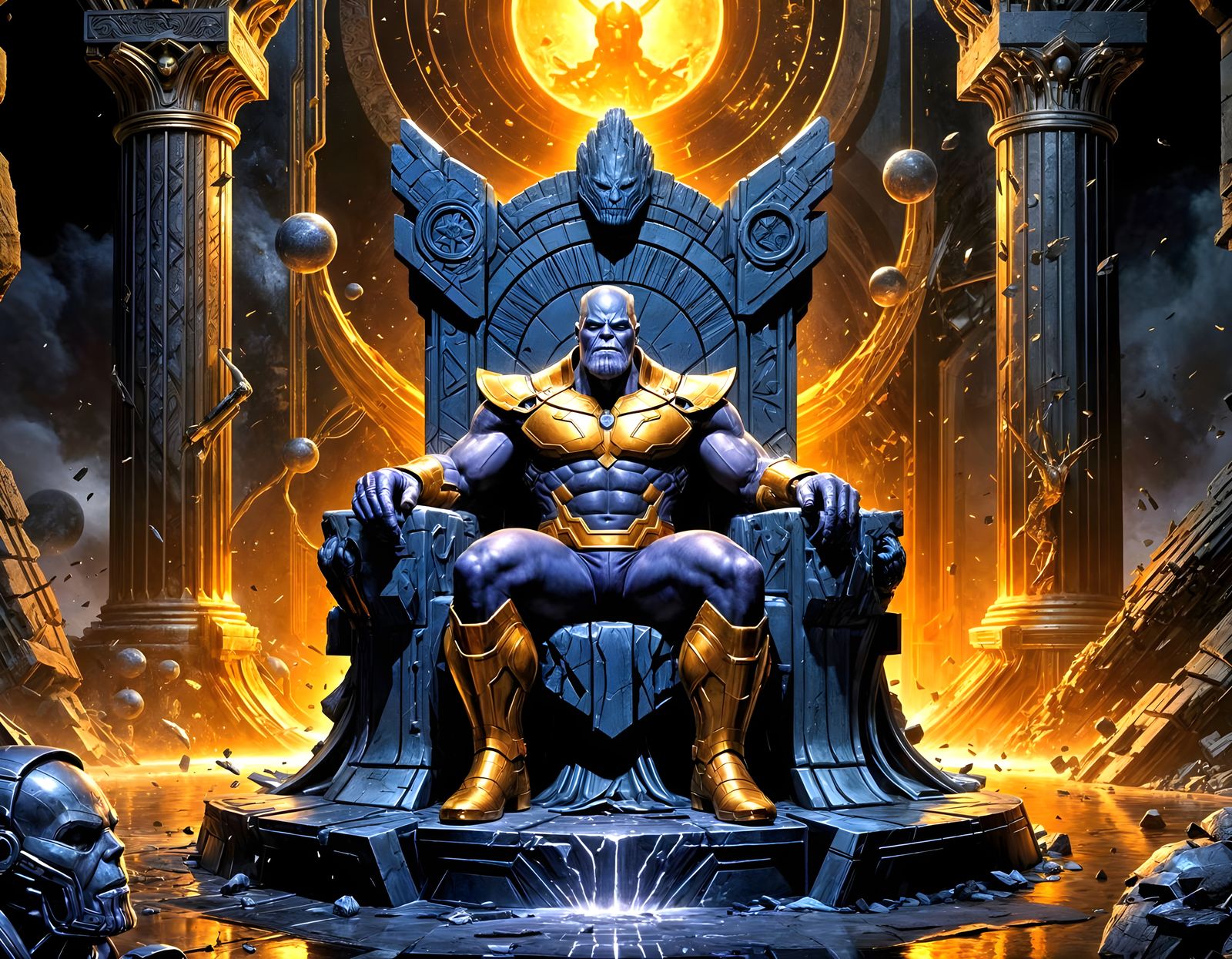 Thanos Sits On Throne In Dark Comic Splash Page