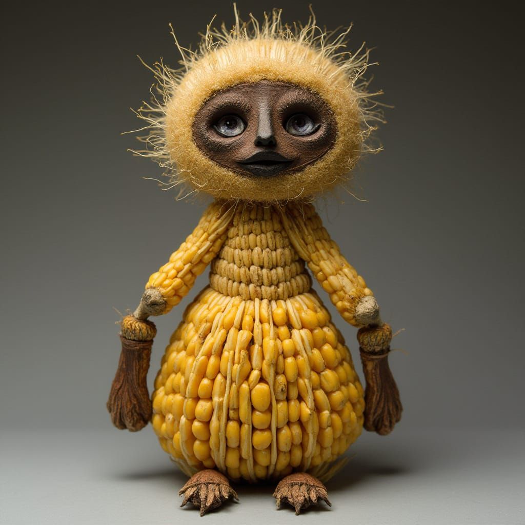 Charming Folk Art Corn Shuck Doll Sculpture