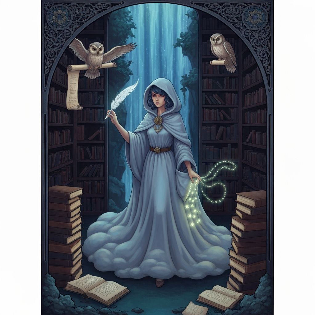 Moonlight Librarian Shelving Whispering Books in Hidden Libr...