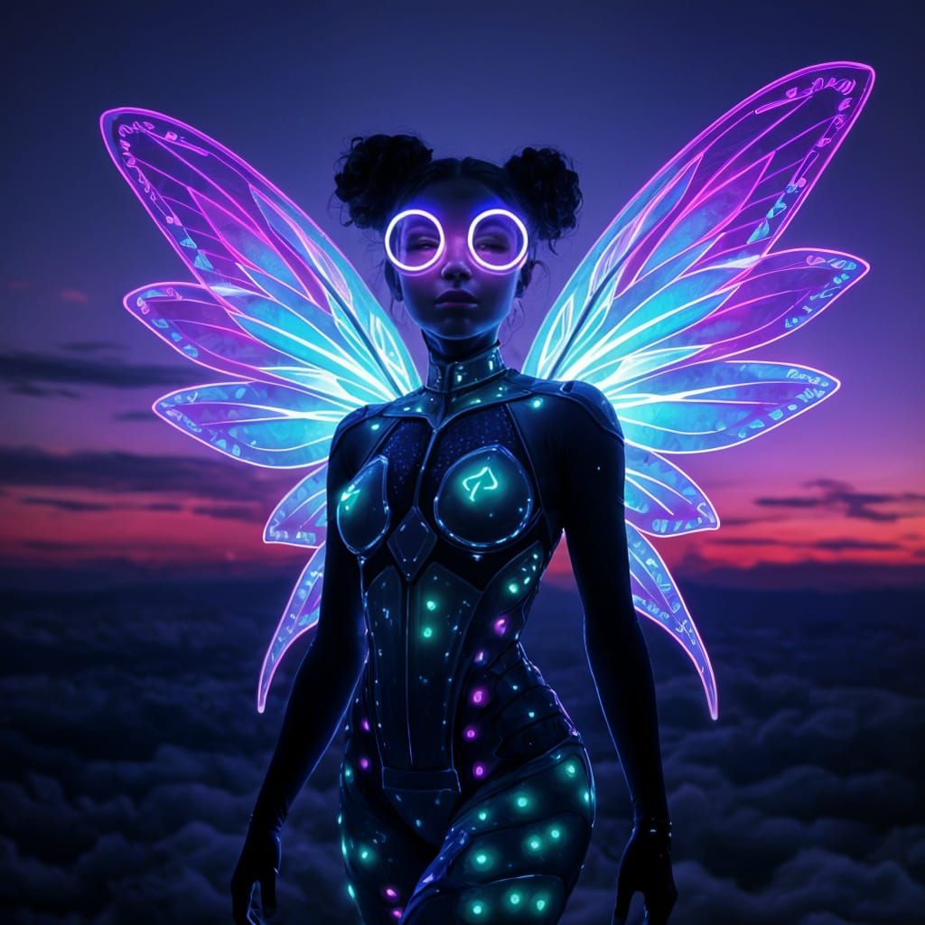 Futuristic Fairy Goddess in Cyberpunk Twilight
