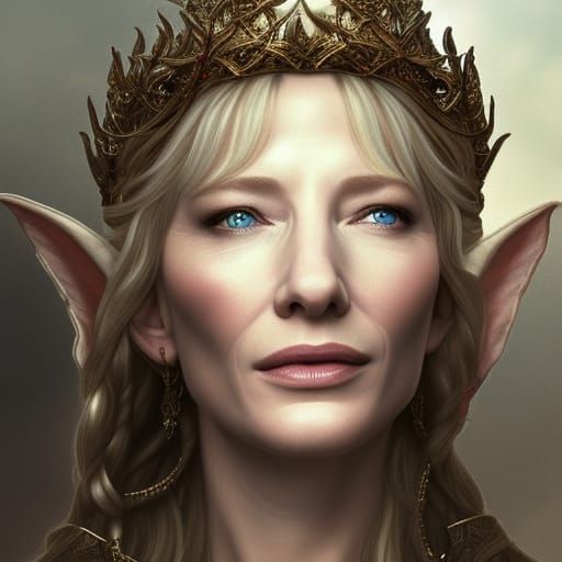 Galadriel Portrait in Rivendell: Hyperdetailed Elf Queen