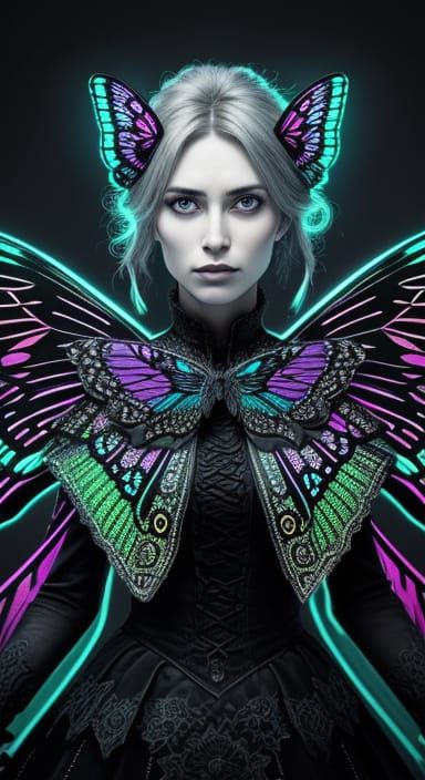 Neon Butterfly Woman: Hyperrealistic Digital Art