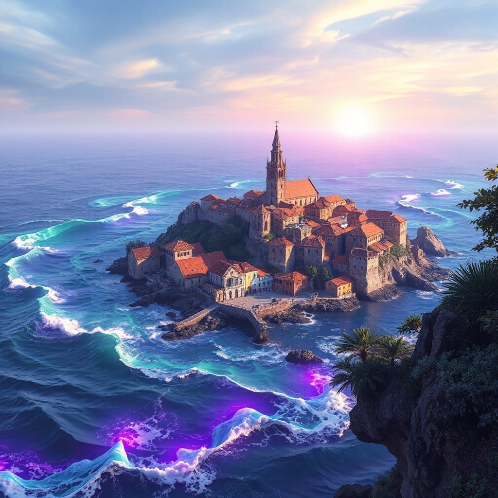 Fantasy Village Emmia Encircled by Iridescent Sea