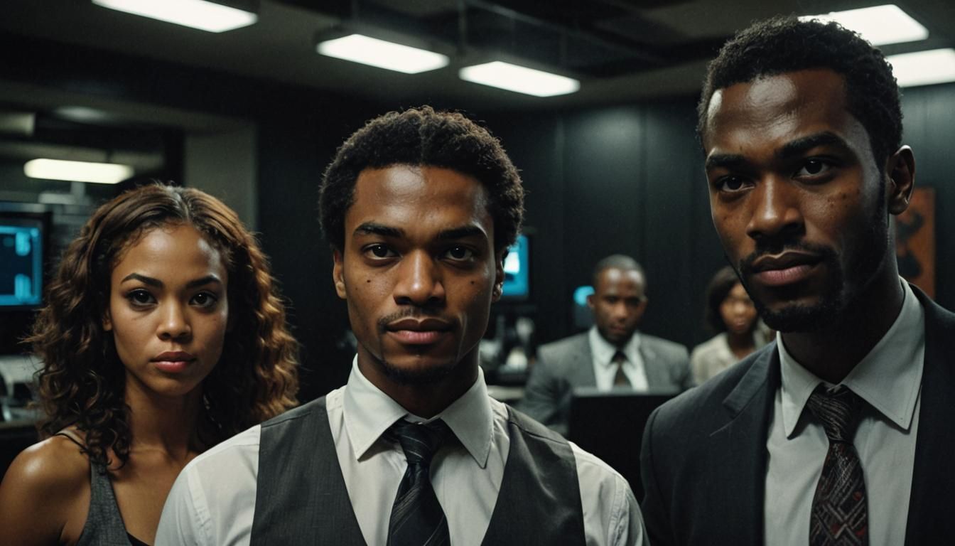 Dramatic Cinematic Portrait of Young Villain in Office