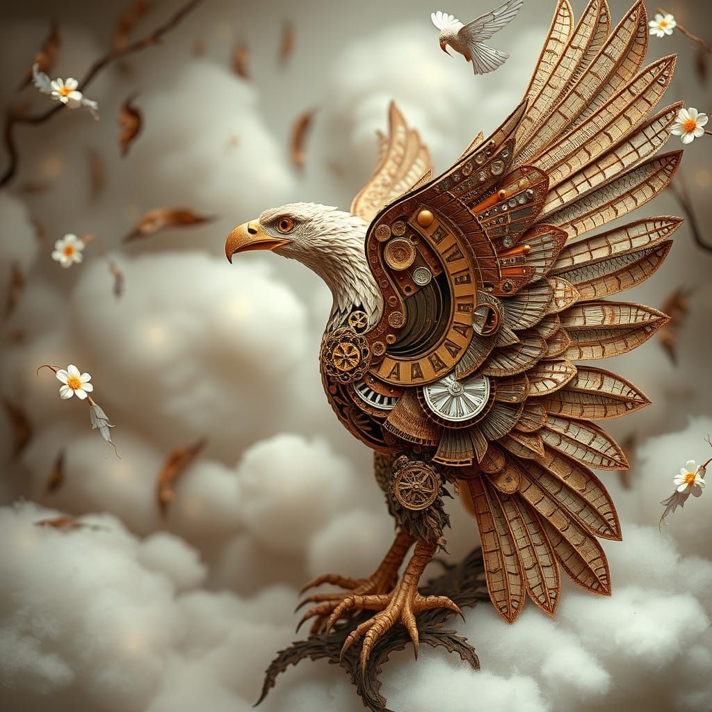 Eagle Sculpture Assembled from Piano Parts