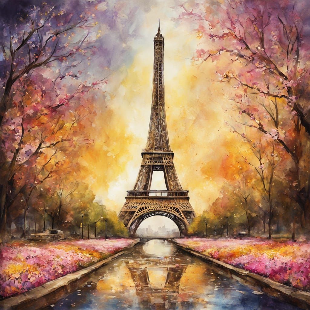 Eiffel Tower in Spring: A Watercolor Painting