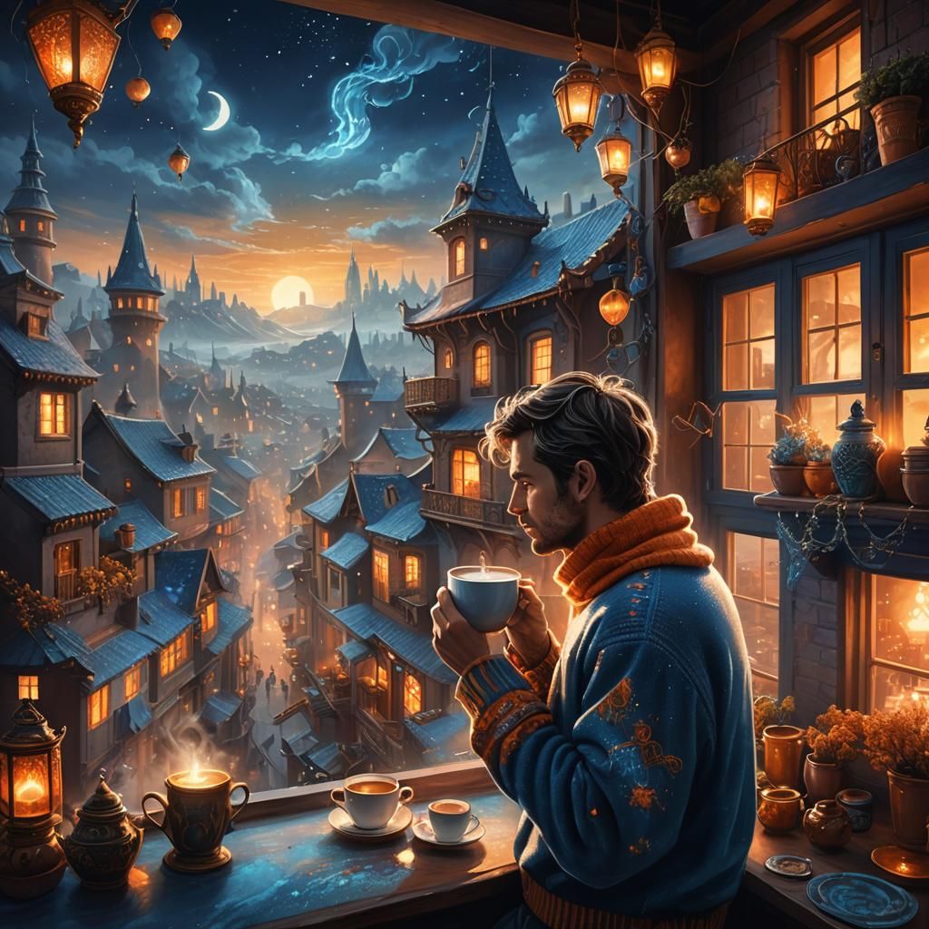 Man Gazing at Decorated City: Digital Matte Painting