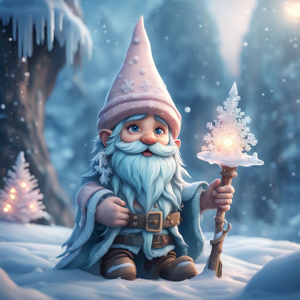 Pastel Winter Gnome in Detailed Fantasy Art