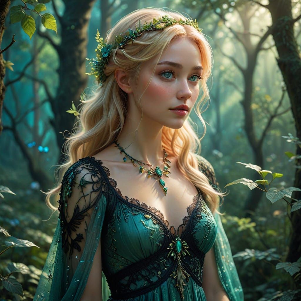 Enchanting Fairy in Teal Magic Forest