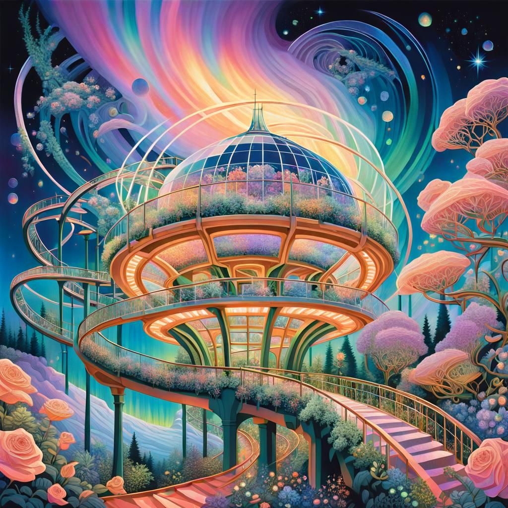 Surreal Rollercoaster in Ethereal Botanic Garden