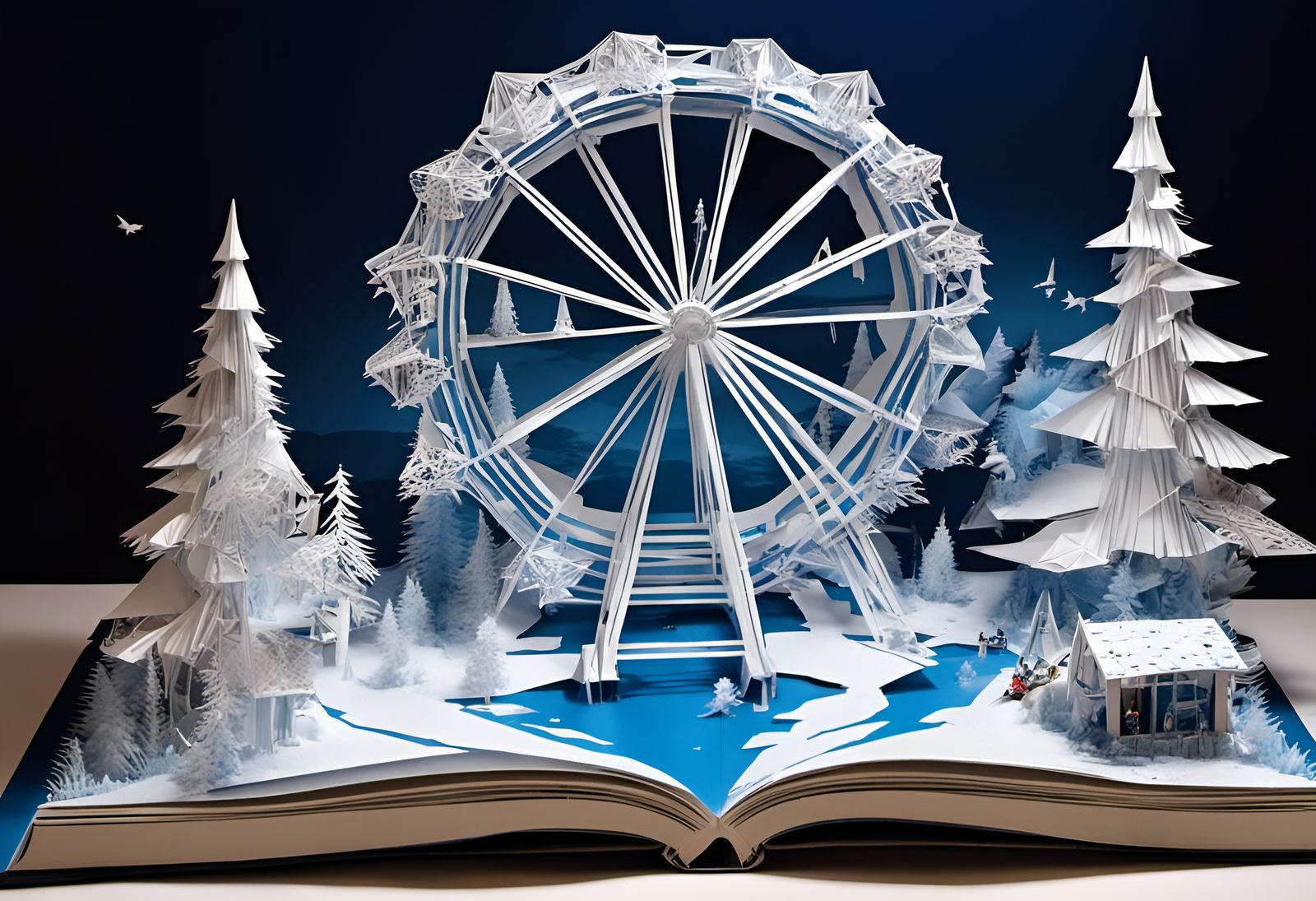 Origami ferris wheel fantasy world from paper book