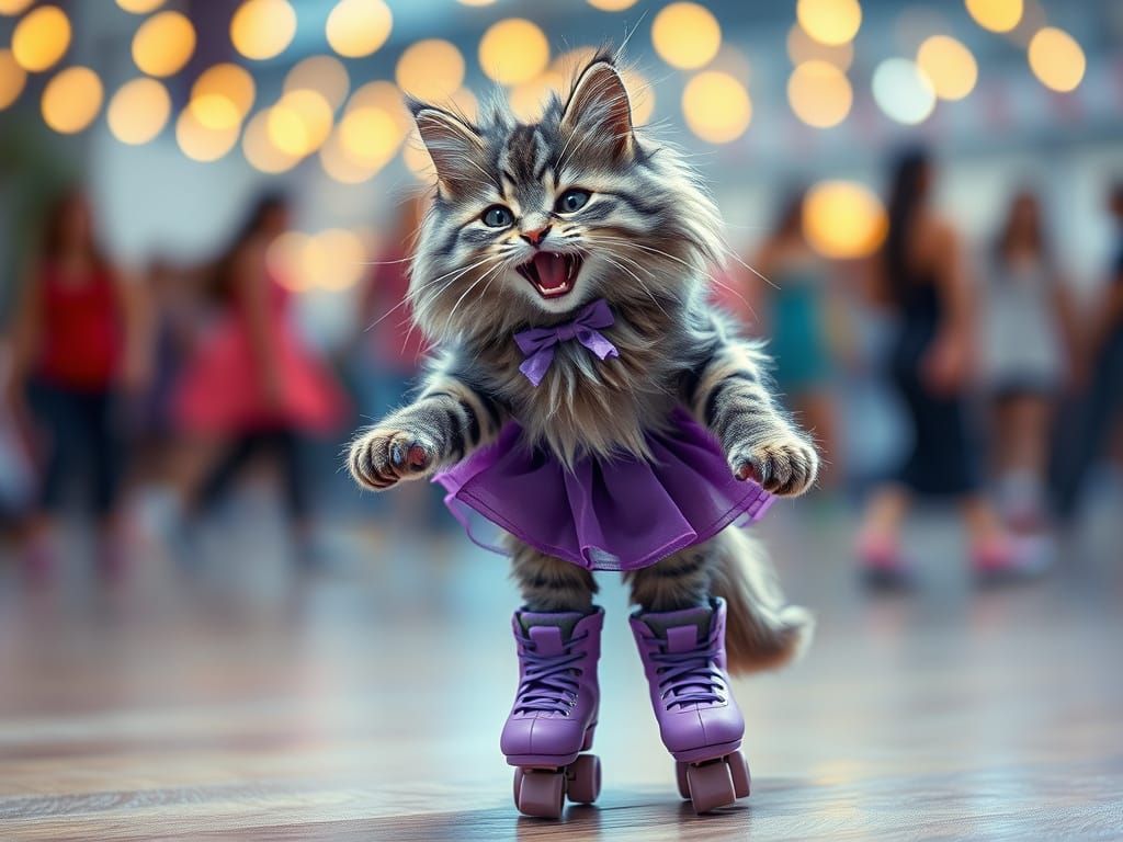 Whimsical Roller Skating Feline Queen