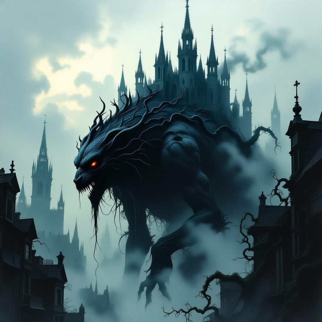 Gothic City on Colossal Beast in Twilight