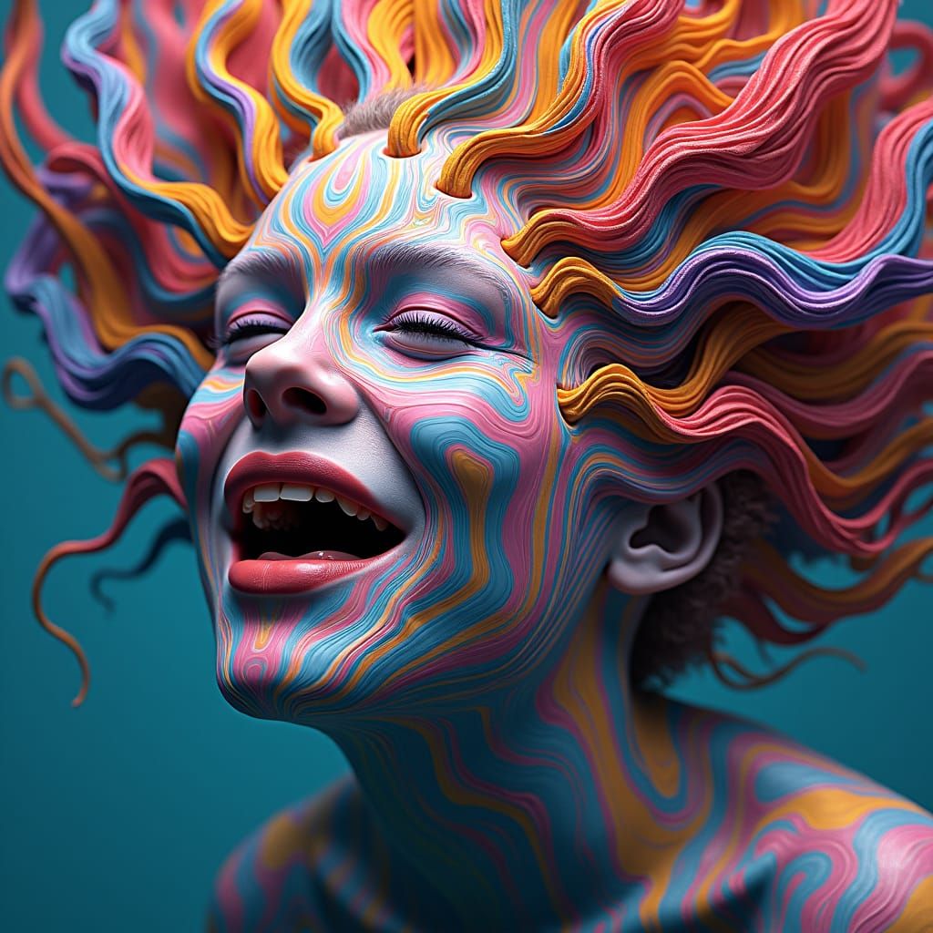 Kaleidoscopic Portrait of Dissolving Face in Surreal Style