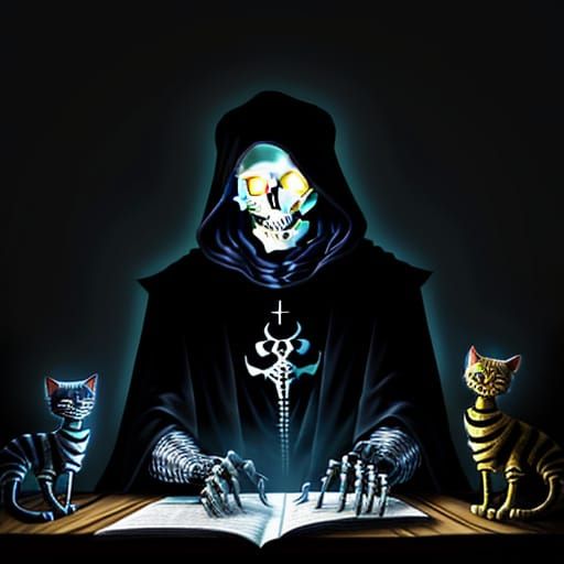 Skeletal Archmage Studies with Seven Cats