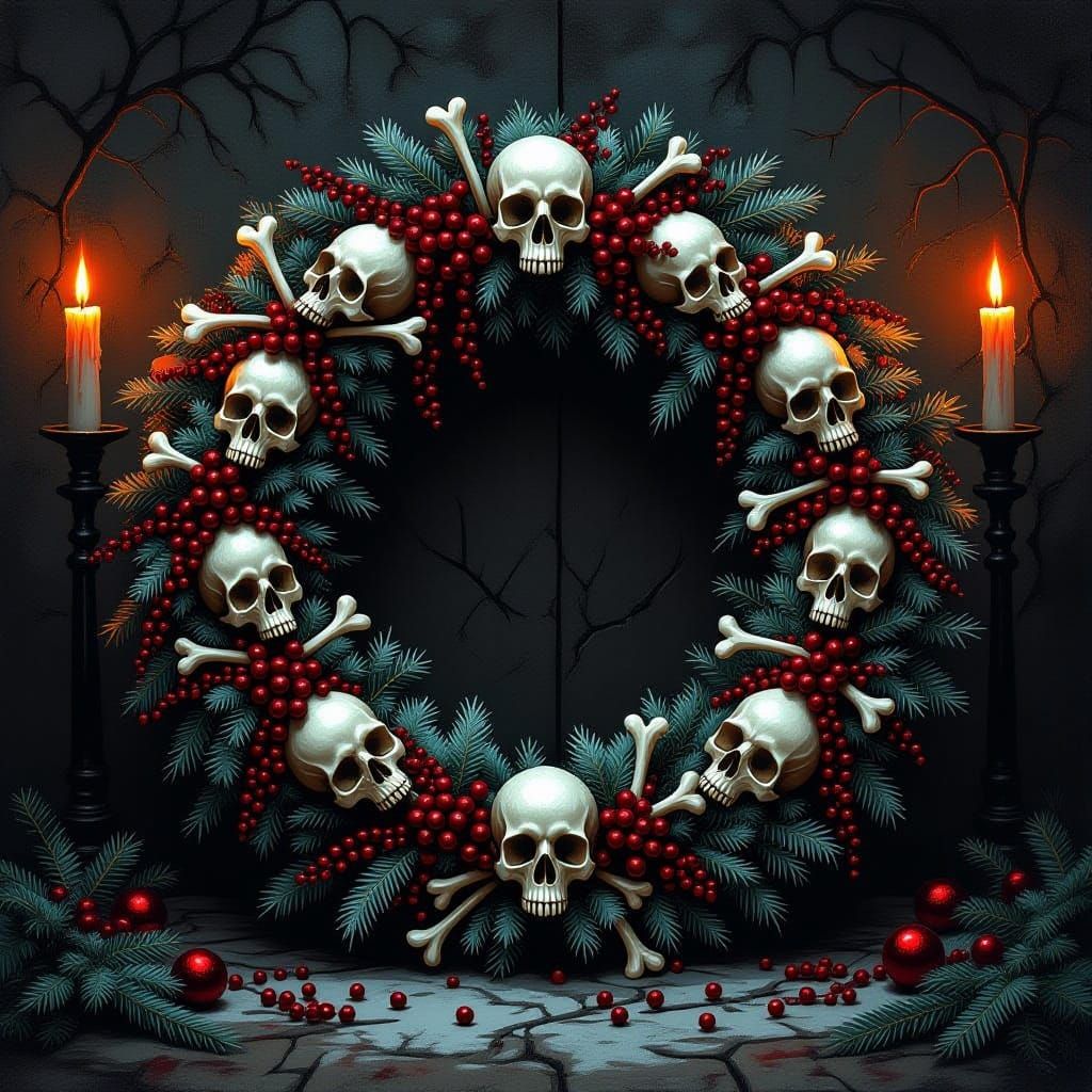 Macabre Christmas Wreath of Bones and Garland