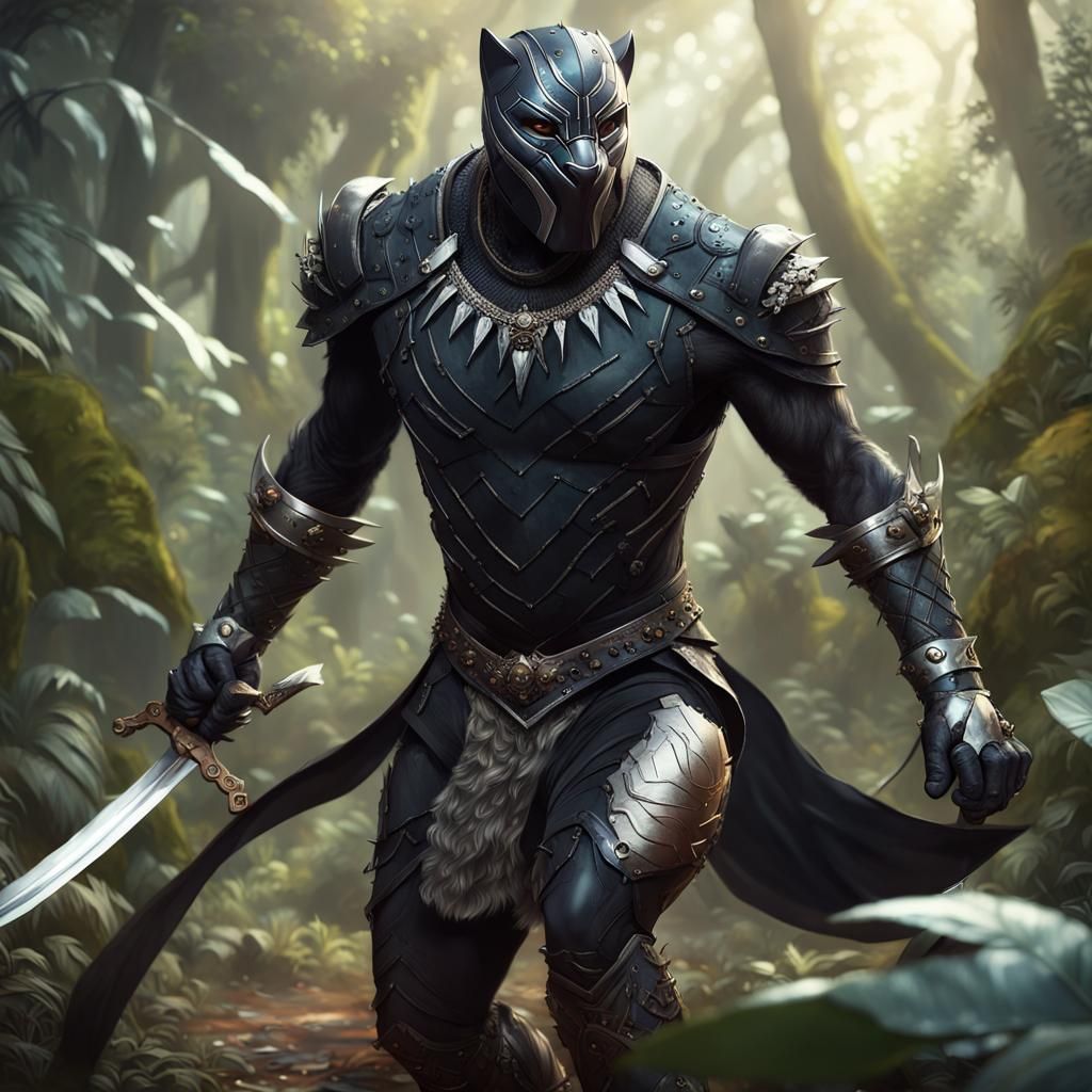 Panther Warrior in Jungle, Dark Fantasy Art