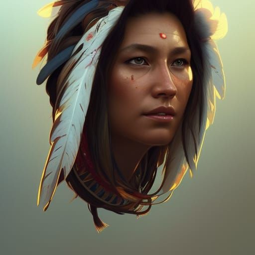 Native American Woman Chief Portrait in Hyperdetailed Style