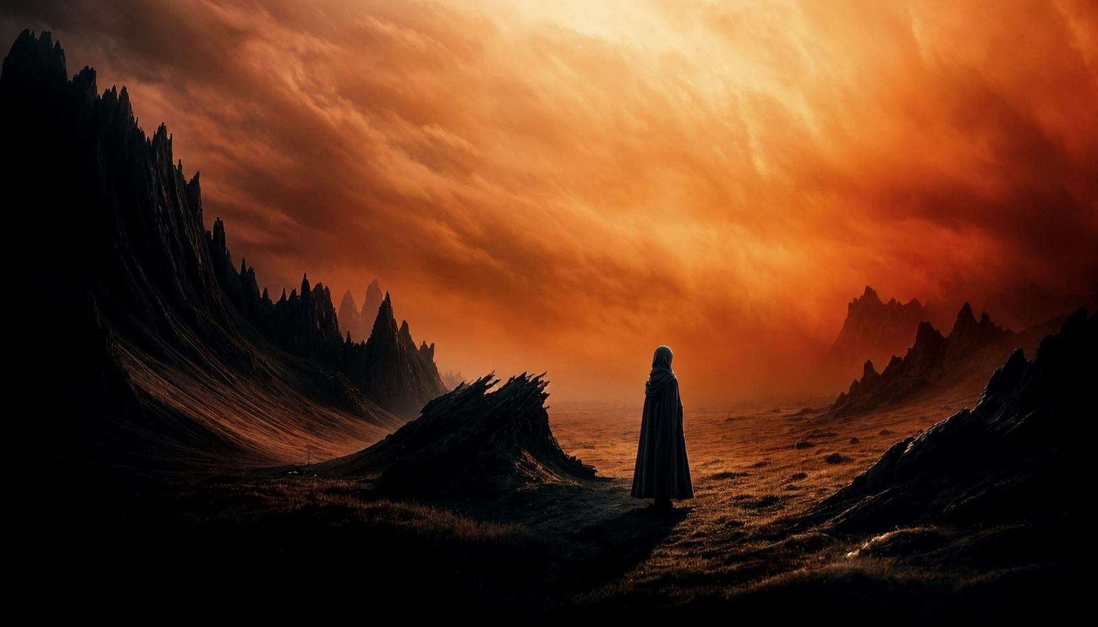 Solitary Woman in Ethereal Nebula Landscape