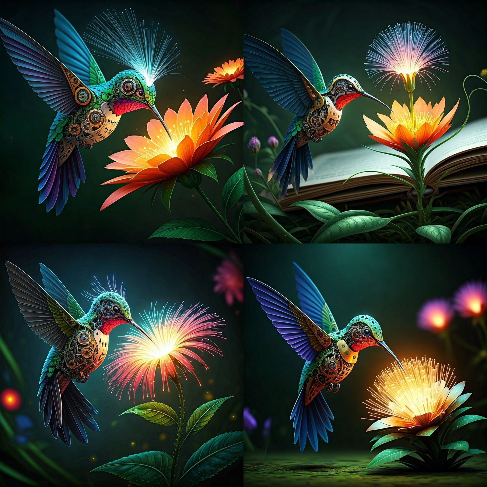 Clockwork Hummingbird in Futuristic Garden Pop-up Book