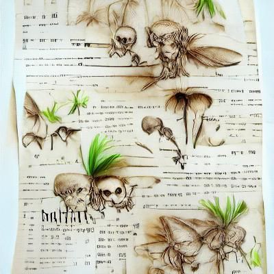 Botanical Sketch with Skulls and Fairy