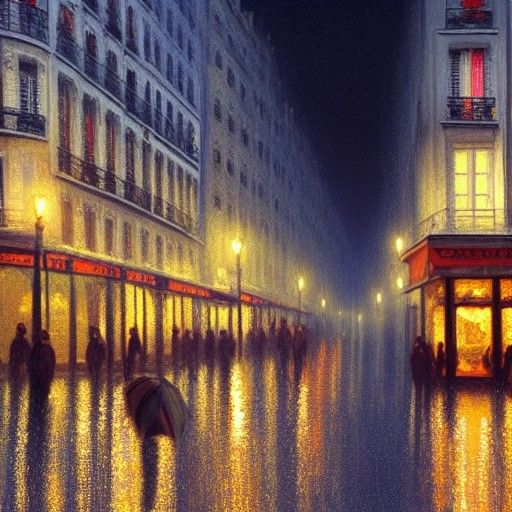 Rainy Night in Paris: Hyperrealistic Digital Painting