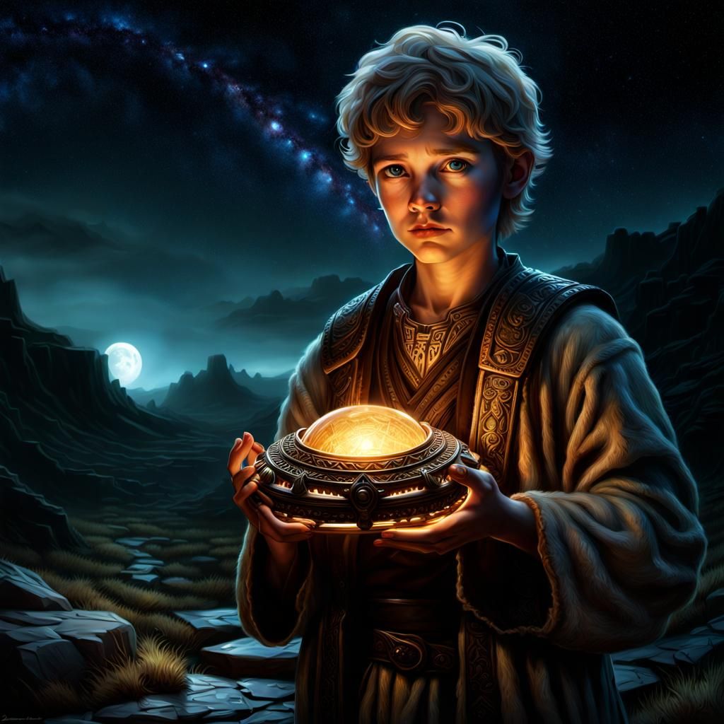 Glowing Artifact Held by Apprentice: Digital Matte Painting