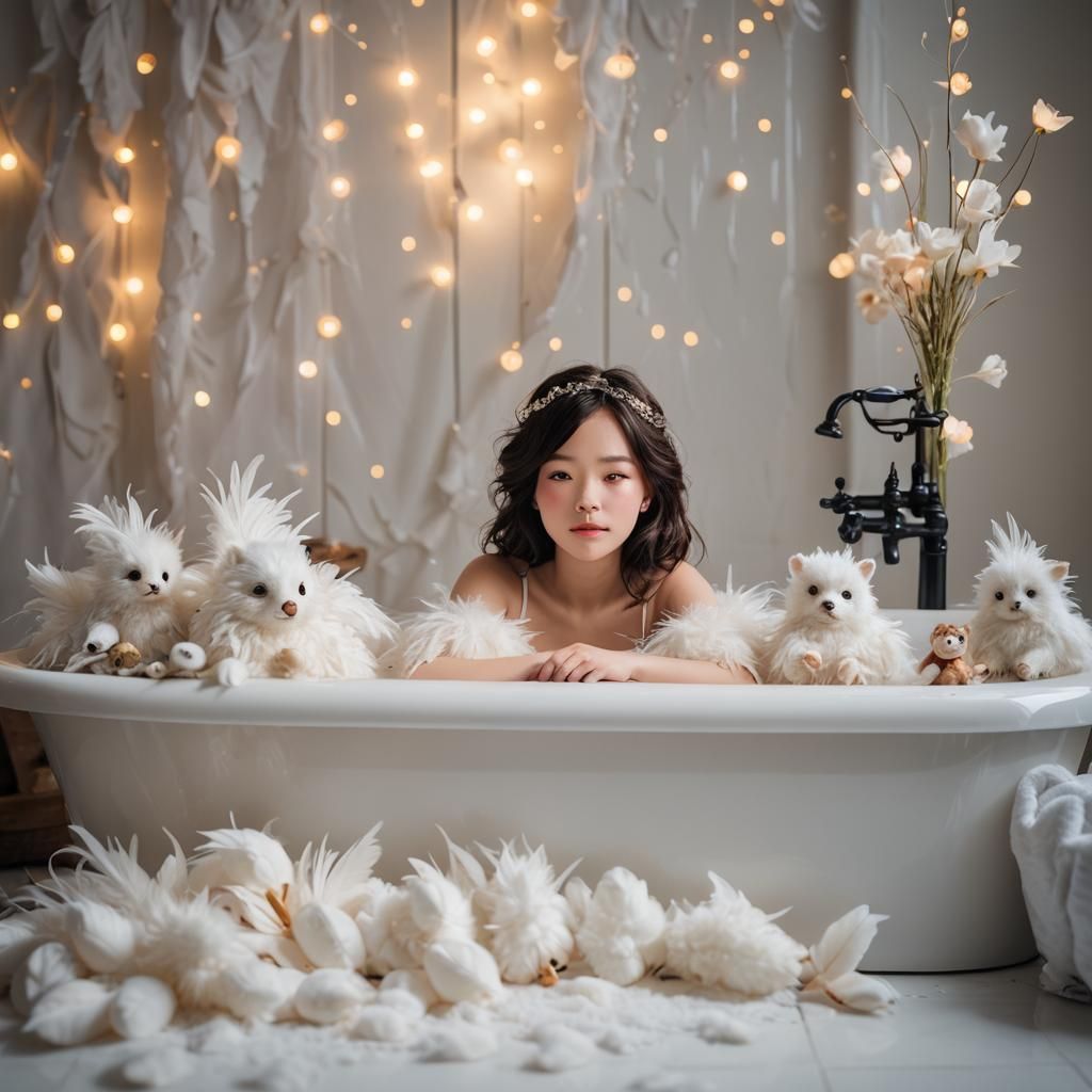 Children Reading Fairy Tales in Porcelain Bathtub