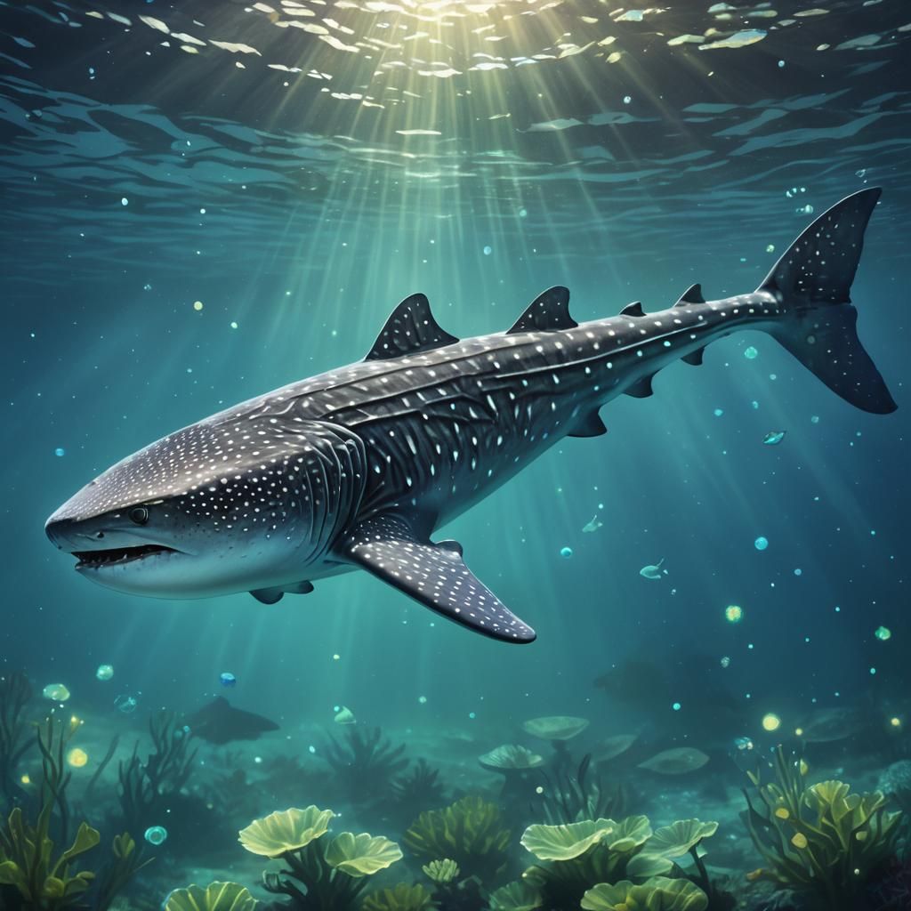 Bioluminescent Whale Shark in Neon Aquatic Dreamscape