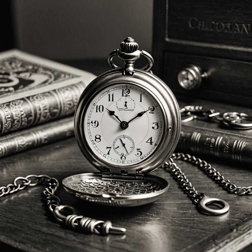 Monochrome Vintage Pocket Watch on Nightstand