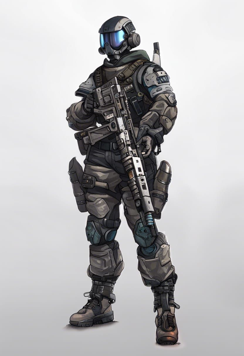 Sci-Fi Robot Soldier with Assault Rifle