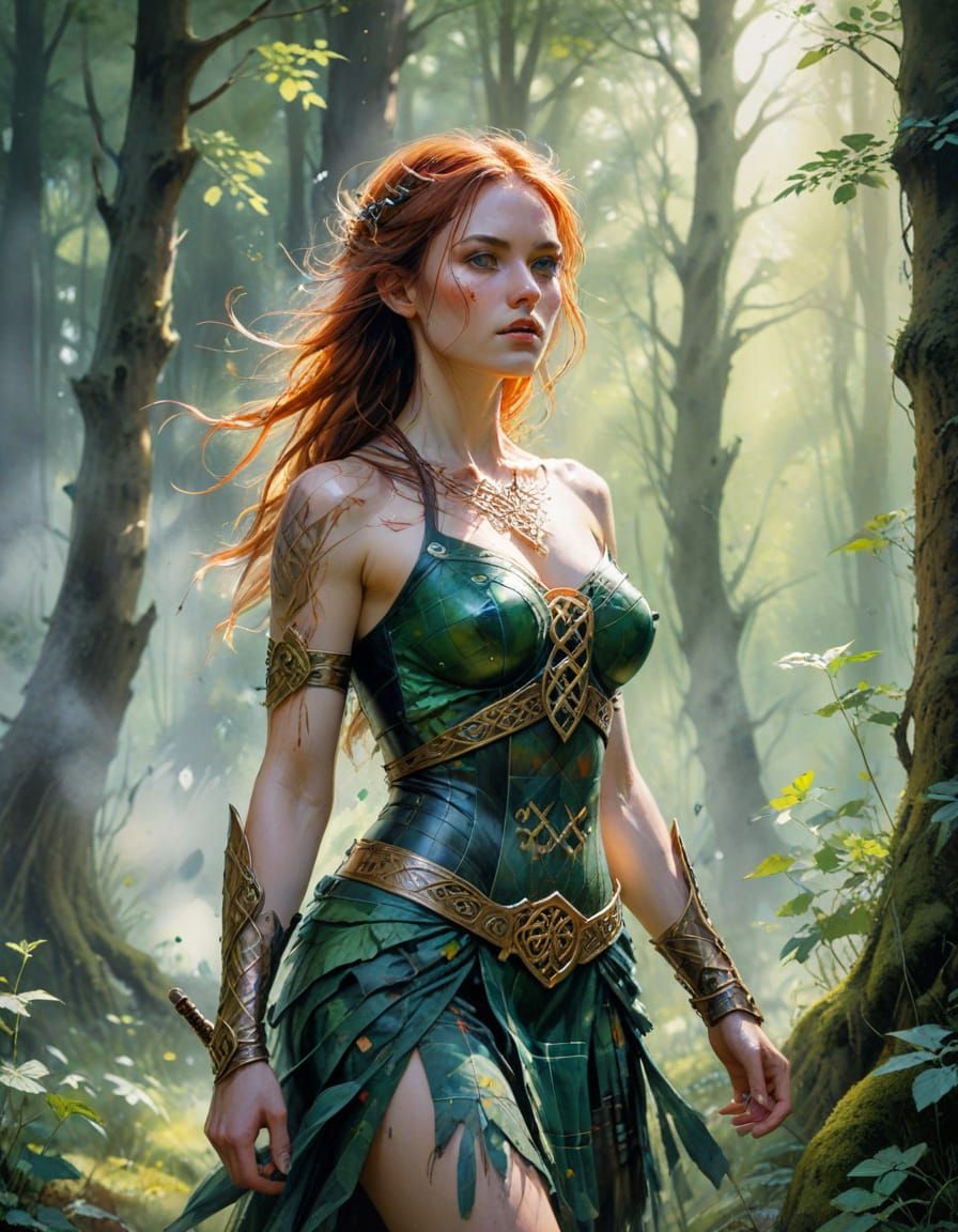 Celtic Battle Maiden in Enchanted Glen