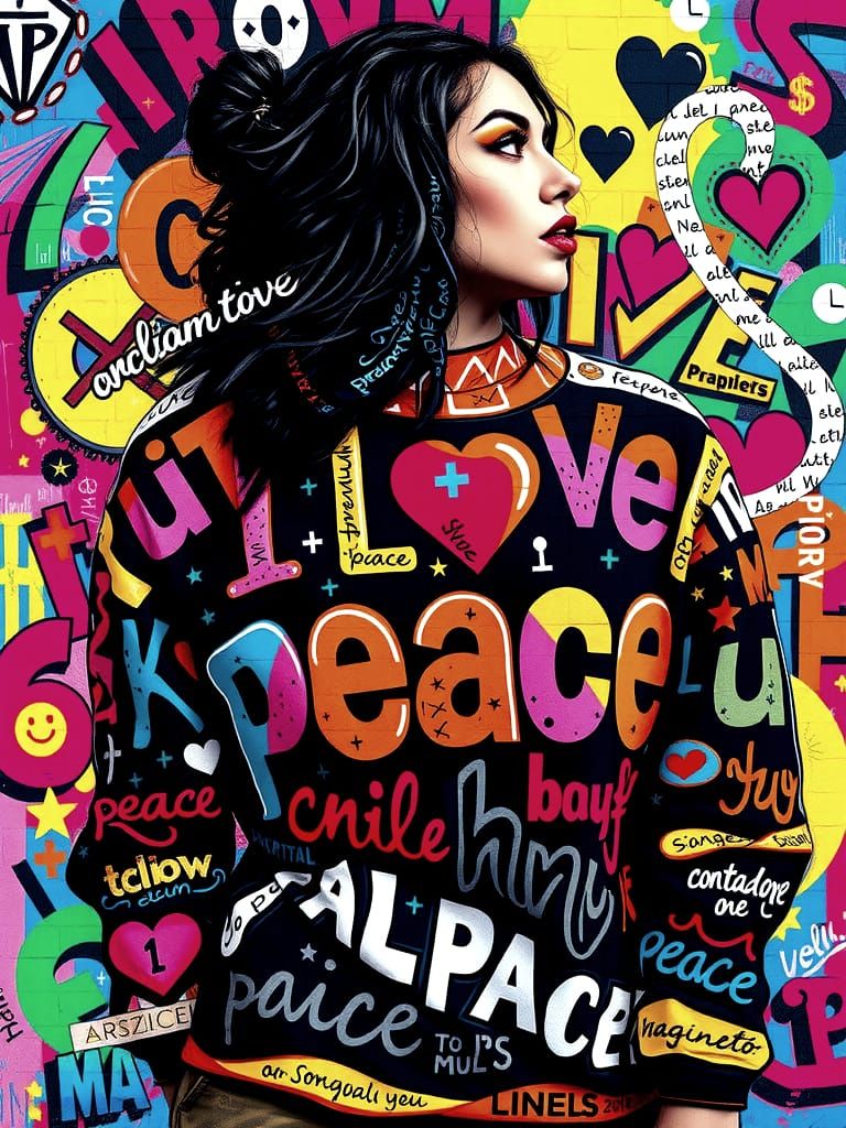 Brazilian Pop Art Woman in Graffiti Mosaic Sweater