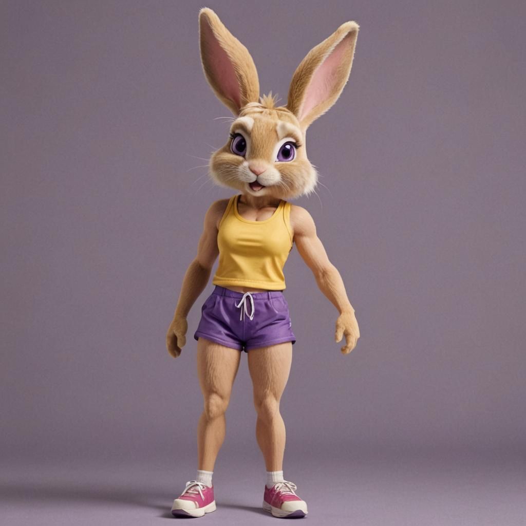 Anthropomorphic Rabbit with Blonde Bangs in Detailed Paintin...