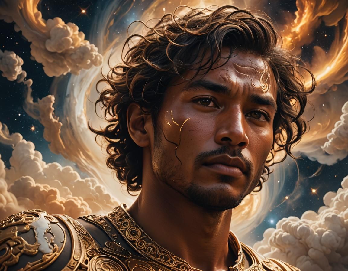 Man's Thoughts Manifest as Deep Space Ink Art