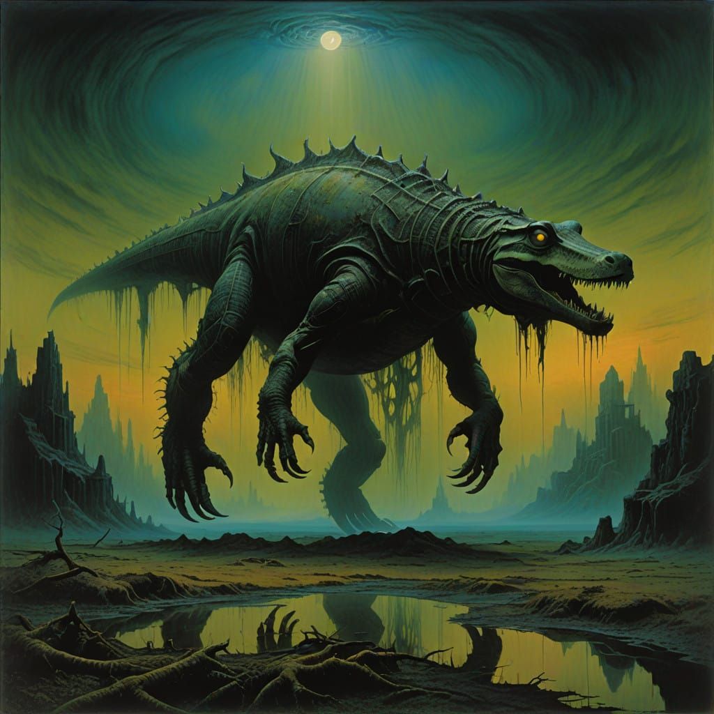 Surreal Alligator God Radiates Divine Power in Sunlit Splend...