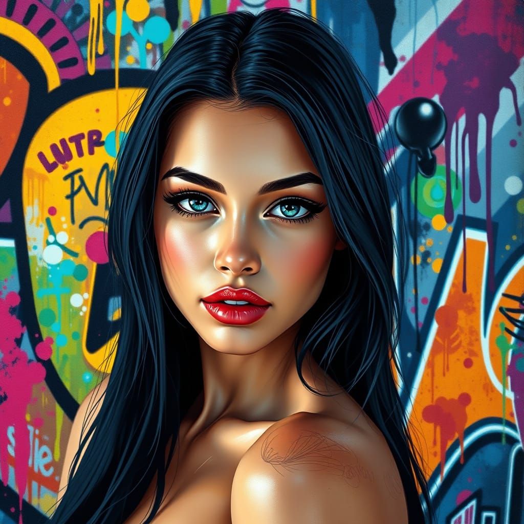 Ethereal Urban Goddess with Graffiti Backdrop