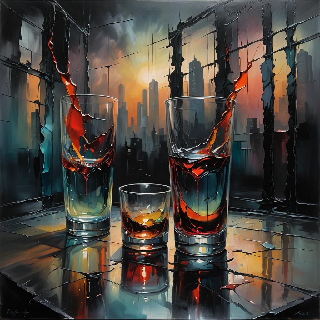 Dystopian Worlds Separated by Glass in Surreal Oil Painting