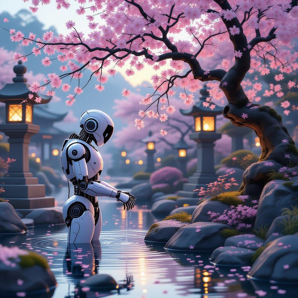 Robot in Japanese Garden, Digital Painting