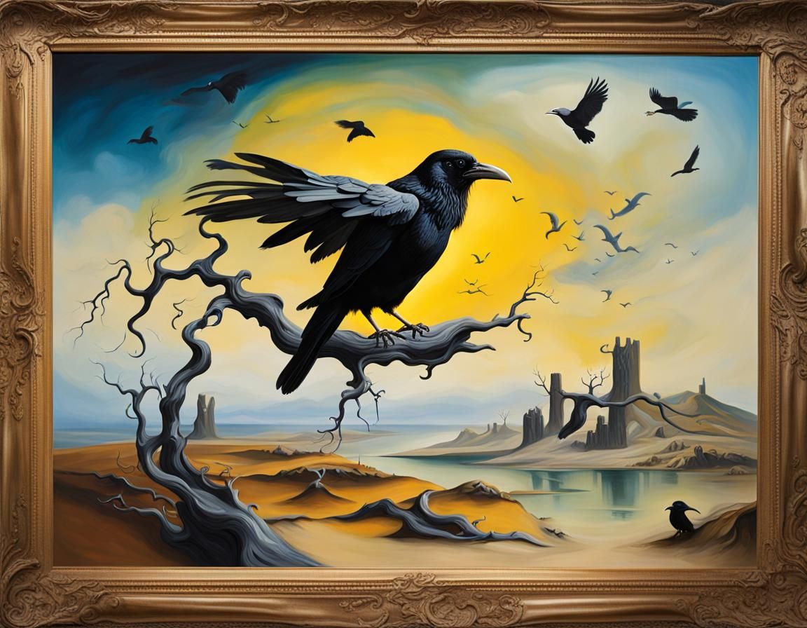 Surreal Raven in Melting Oil Paint, Dali Style
