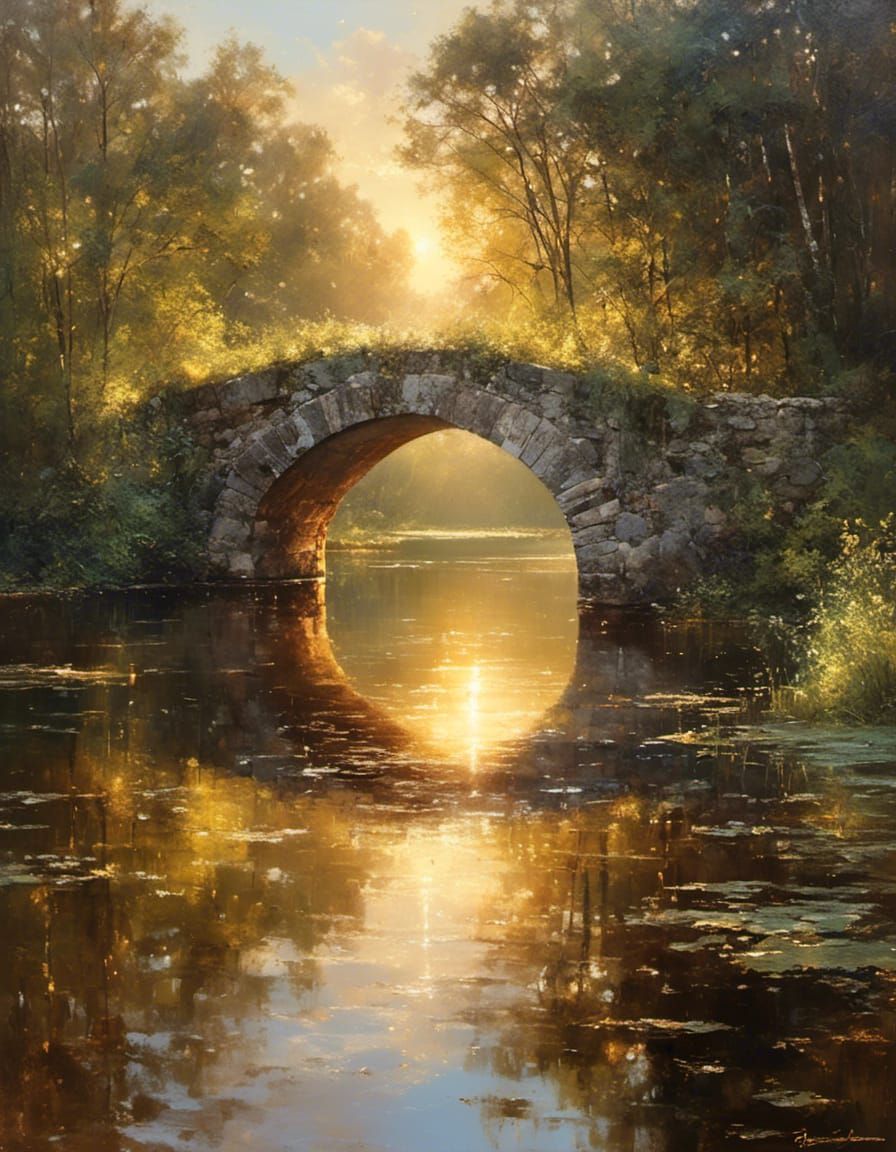Stone Bridge Reflection as Oil Painting