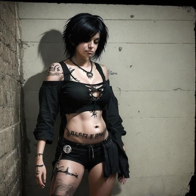 Pregnant Emo Woman in Contractions