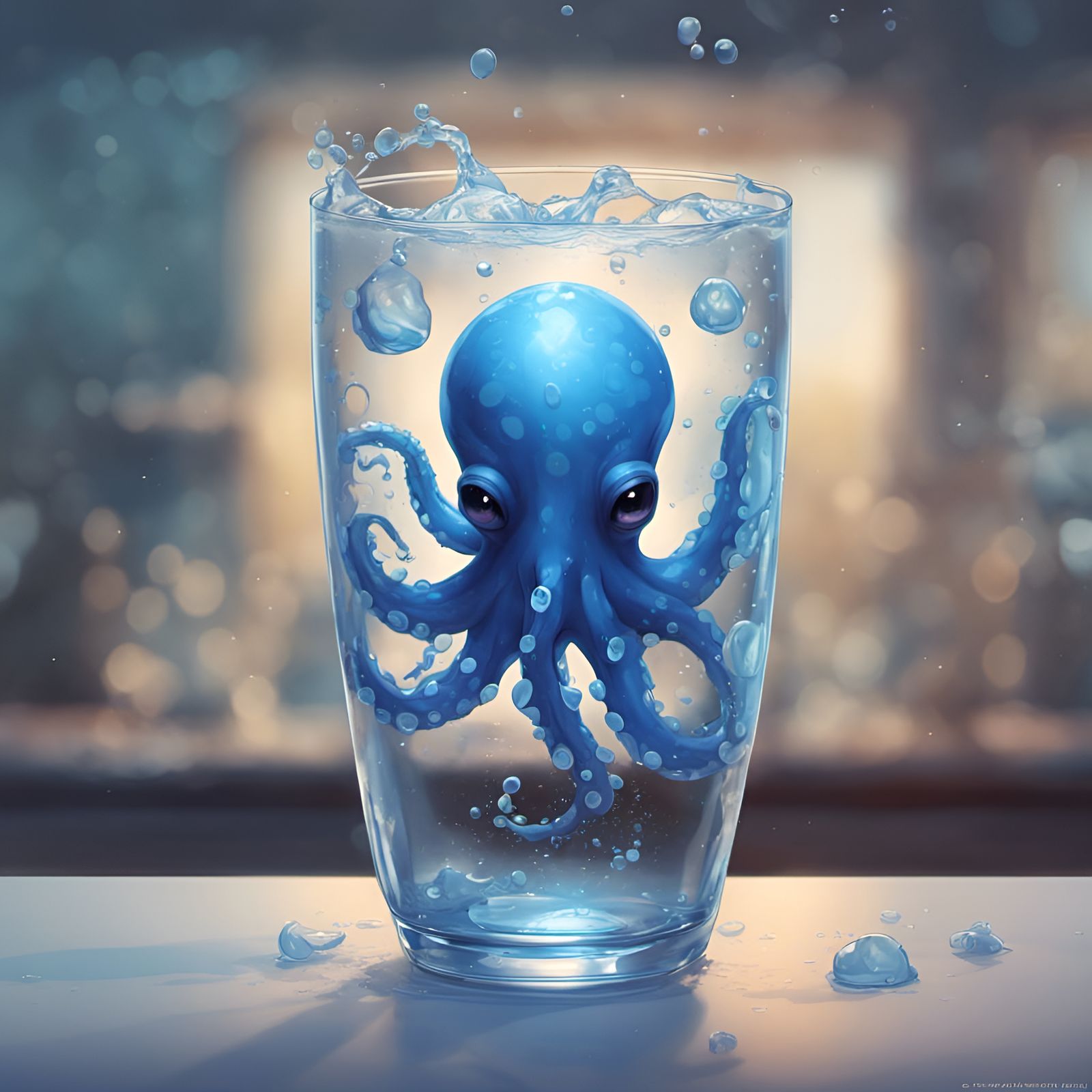 Kawaii Blue Octopus in Glass of Water