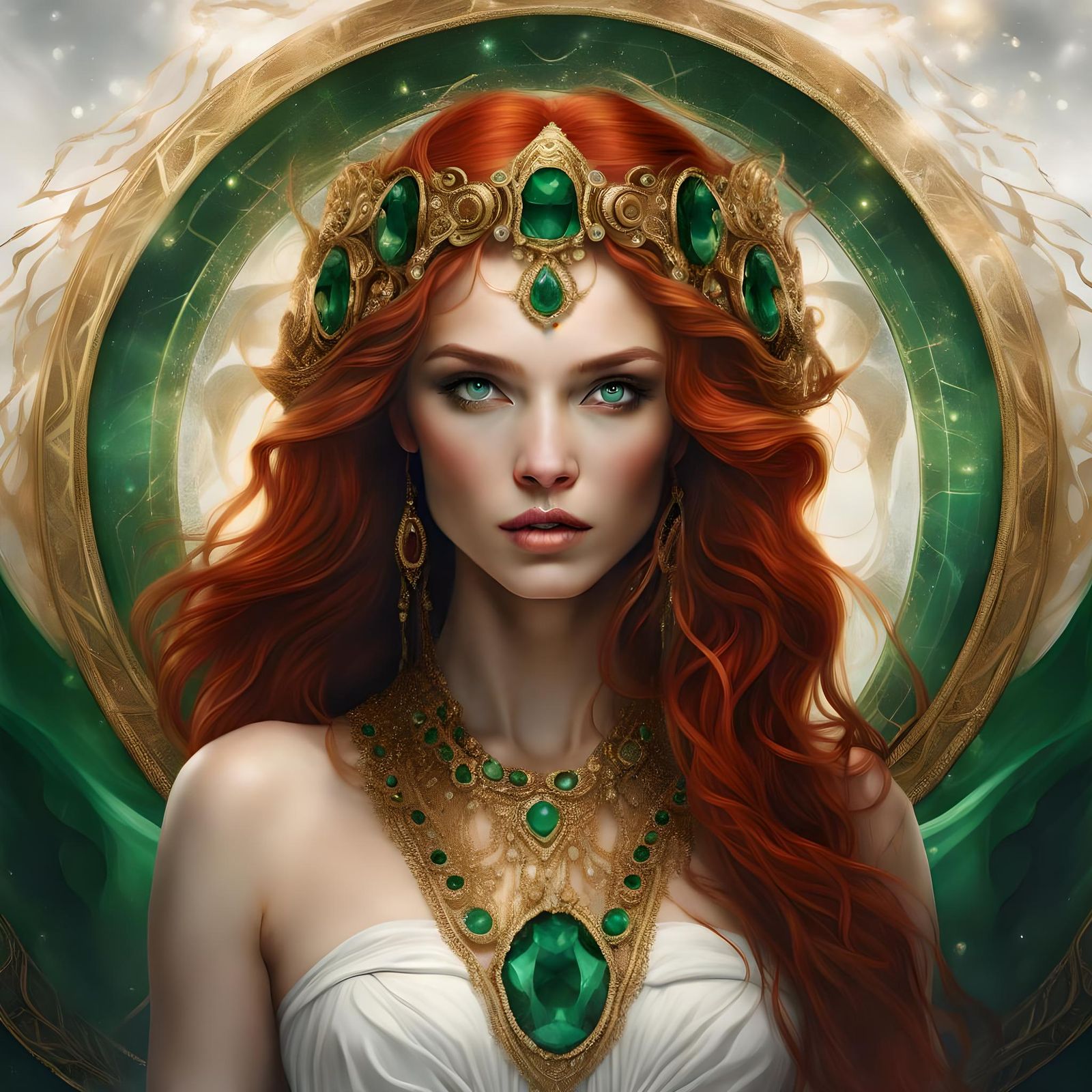 Captivating Goddess in White Dress, Detailed Fantasy Art