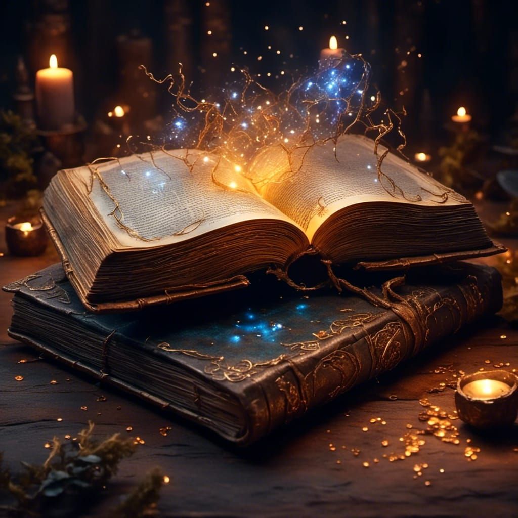Glowing Magic Book in Hyperrealistic Style