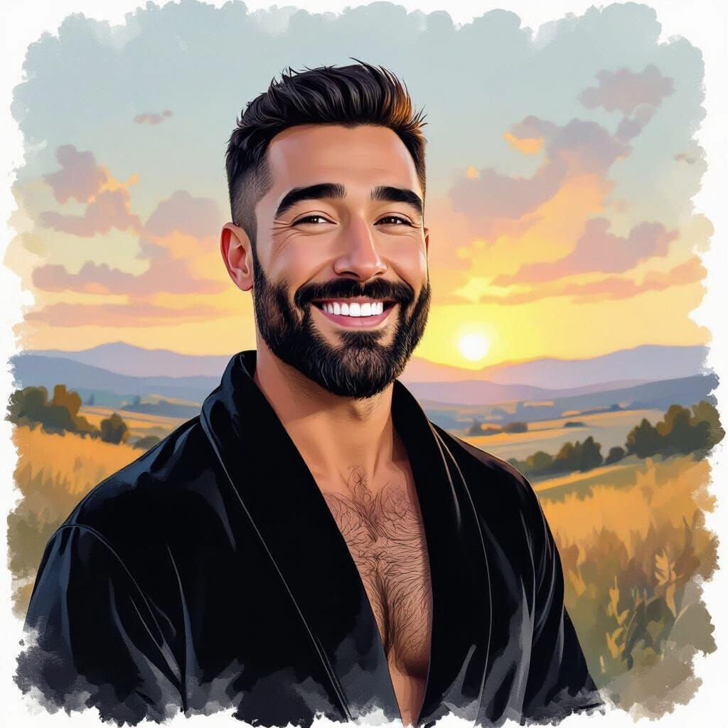 Joyful Man in Velvet Bathrobe, Alcohol Ink Style