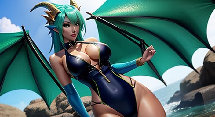 Anthro Dragon in Swimsuit: Fantasy Art