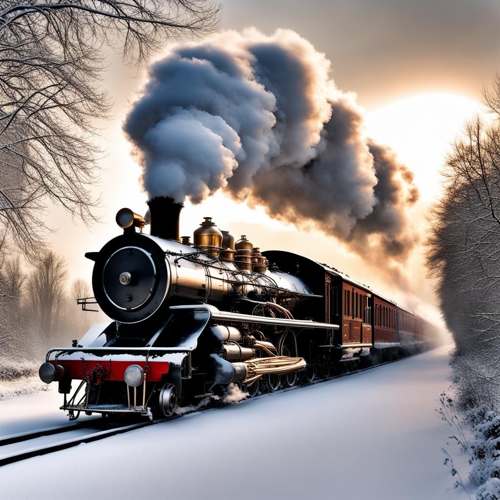 Victorian Steam Train in Snowy Landscape