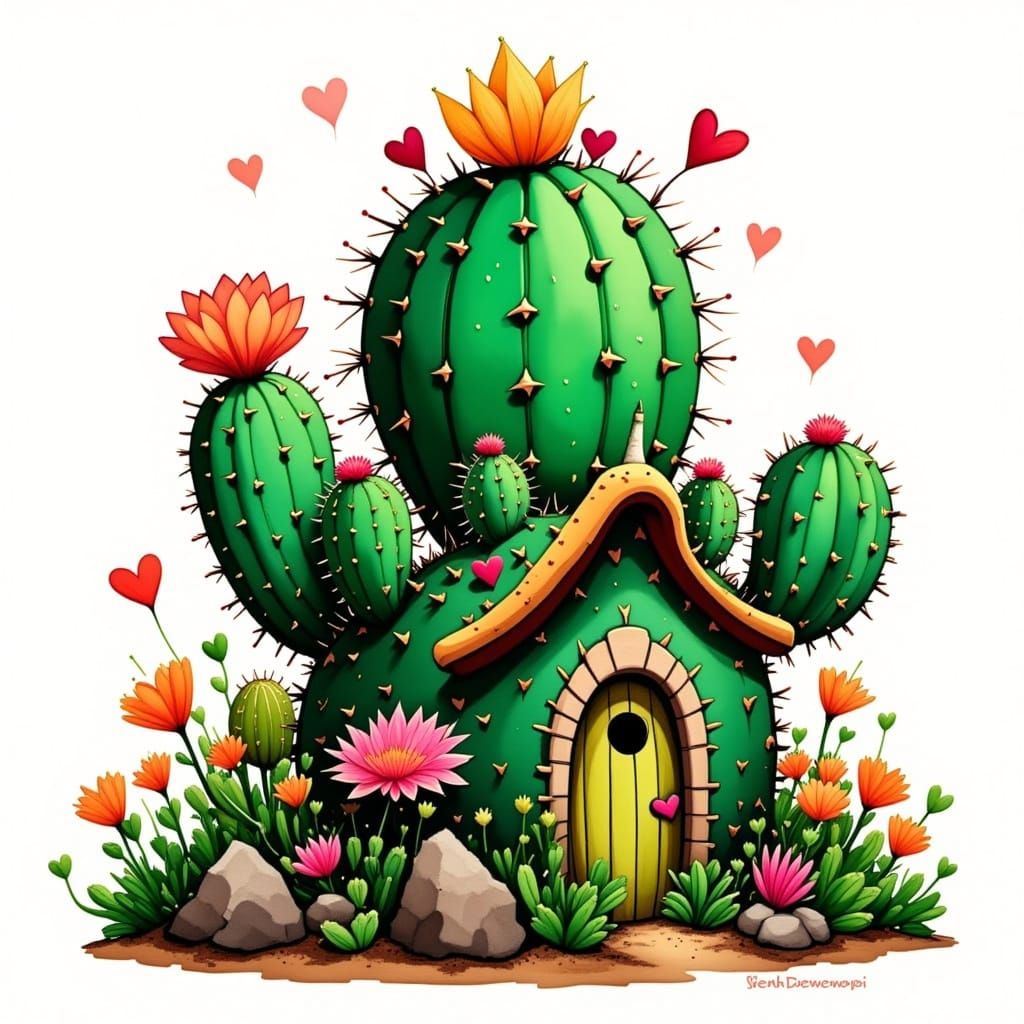 <lora:CUTESY CACTUS:1.0> <lora:PinkLandscpe1-F:1.0> cute fai...