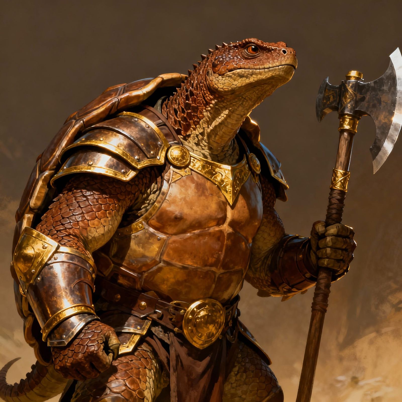 Turtle Warrior in Plated Armor with Battle Axe